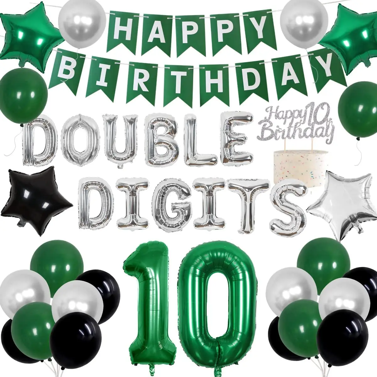 

Cheereveal Green 10th Birthday Party Decoration Double Digits Balloons Birthday Banner Cake Topper 10 Year Old Birthday Supplies