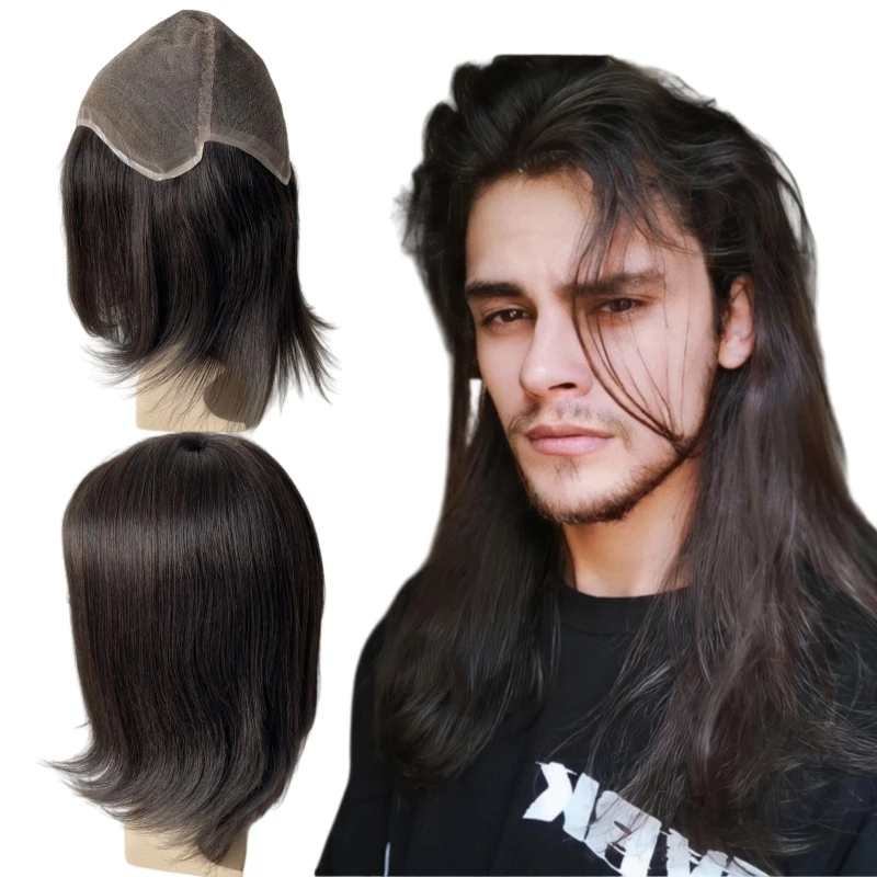 

Brazilian Virgin Human Hair Replacement #2 Brown Color 12'' Hair Full Lace Wig for Men