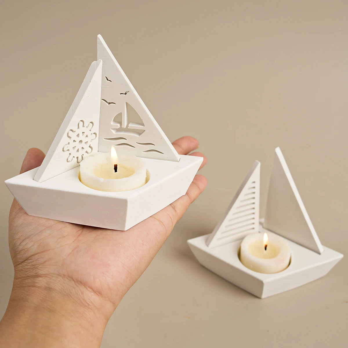 3D Boat Shape Candle Holder Silicone Mold DIY Sailboat Plug-In Candlestick Casting Molds Plaster Resin Craft Making Home Decor