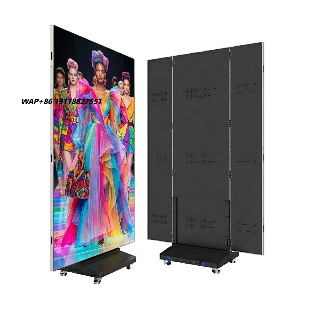 MWE P1.86 Indoor Tri-fold LED Poster Display Screen 1280x2070mm 3-in-1 Foldable Digital Signage Movable Exhibition Event 1Yr