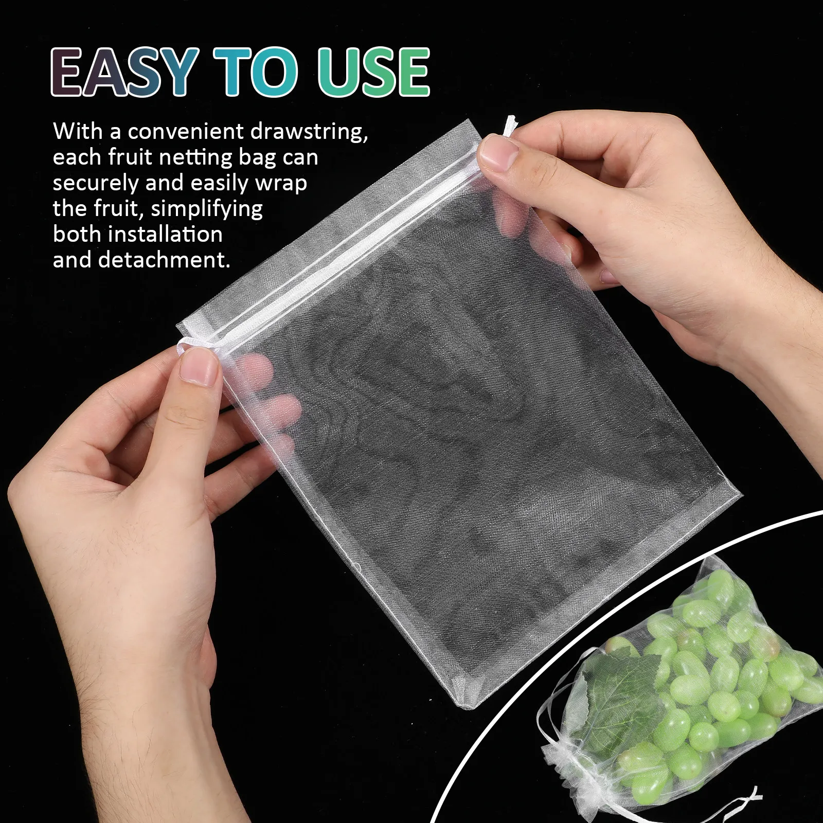 Fruit Protection Mesh Bags 50Pcs Drawstring Netting Covers for Grapes Oranges Garden Trees Reusable