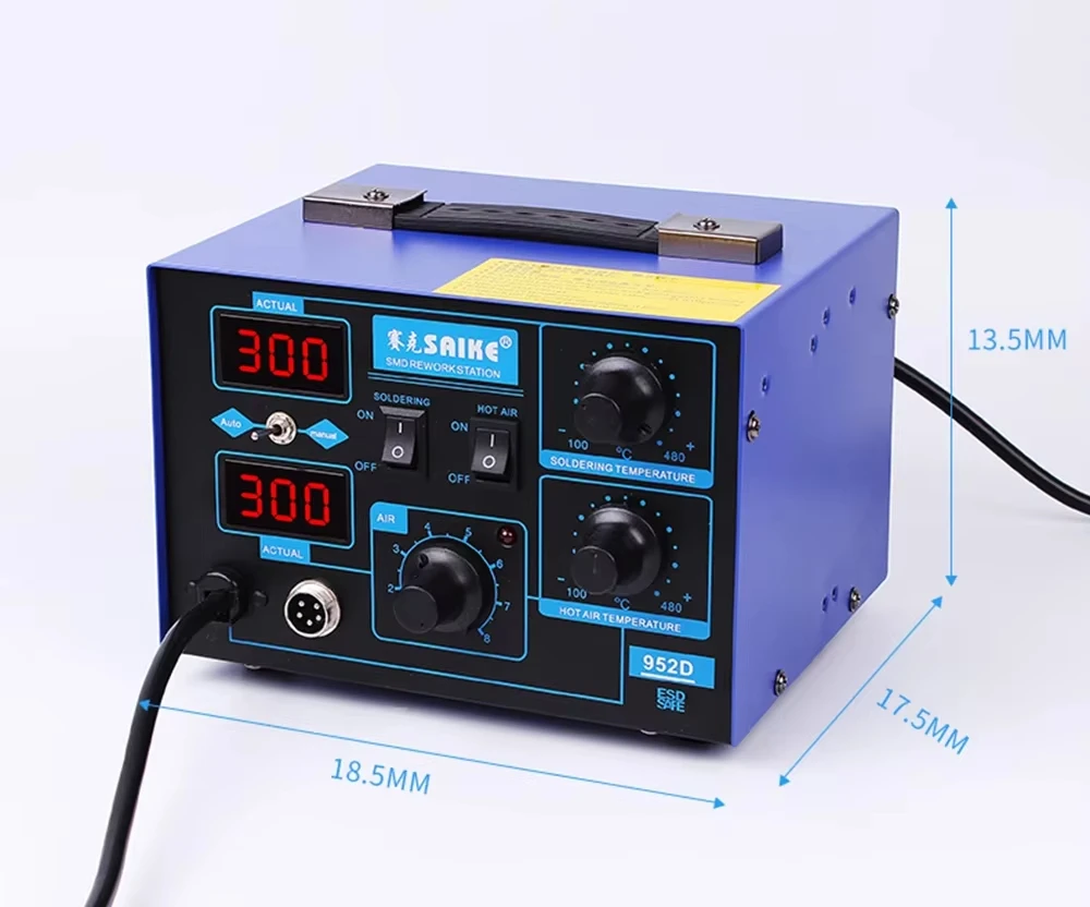 

Quick Heat 2 in 1 Solder Station SAIKE 952D Hot Air Rework Desoldering Gun 480°C & 60W Iron，Brushless Fan 110V/220V