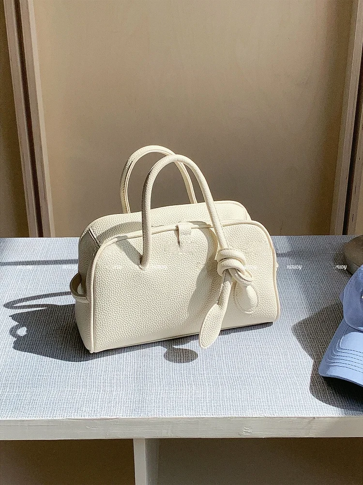 

Hijudy Soft Boston Bag Women's Handbag Bowling Bag in Cr Color Korean Sle Spring 2025 New Casual oulder Bag