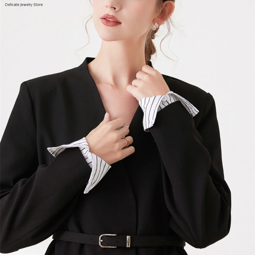 Detachable Stripe Shirt Fake Collar Comfortable Commute Fake Hand Sleeves Easy To Wear Decorative False Wrist Cuffs Photo Props