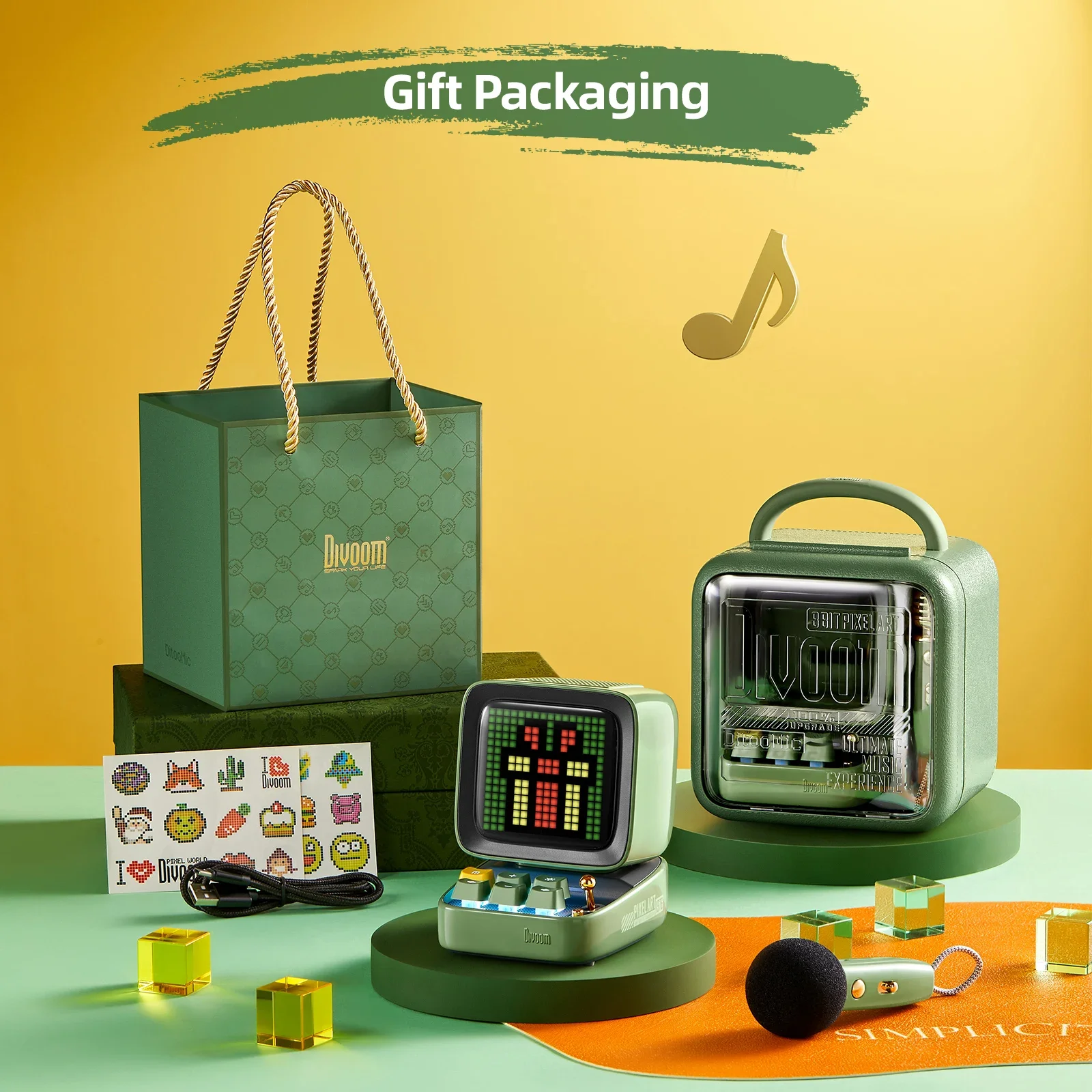 DIY Pixel Audio Ditoo-Mic Bluetooth Speaker with Karaoke Microphone, Pixel Art Display, Desktop Decor, Different Sound Modes