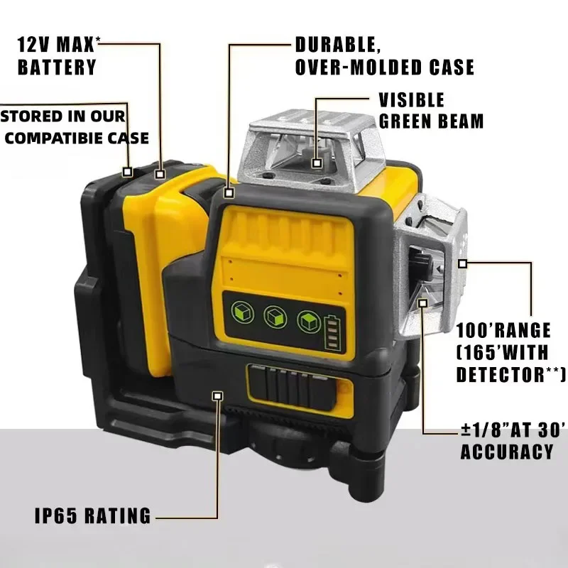 Alta precisão de rotação auto nível laser, 360 °, 12V, auto-nivelamento, super poderoso, feixe verde, 30m, 50m