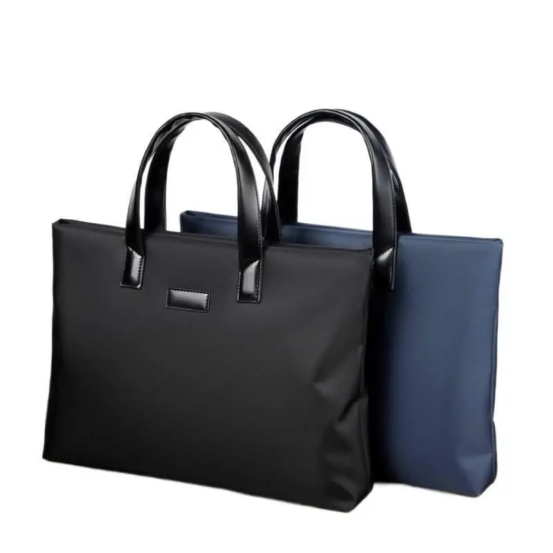 メンズビジネスジッパーブリーフケースナイロンハンドバッグブラックブルーアタッシュファイルバッグ（会議用）