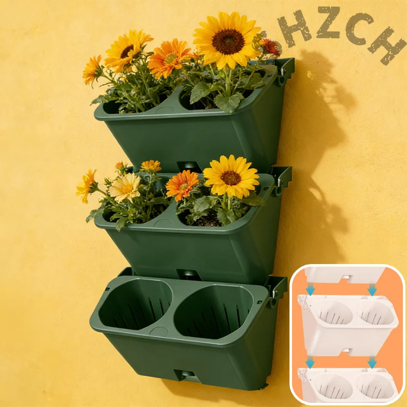 Vertical Garden System Stackable Self Watering Planter Wall Mounted Flower Pot for Indoor Outdoor Balcony Vegetable Seedling