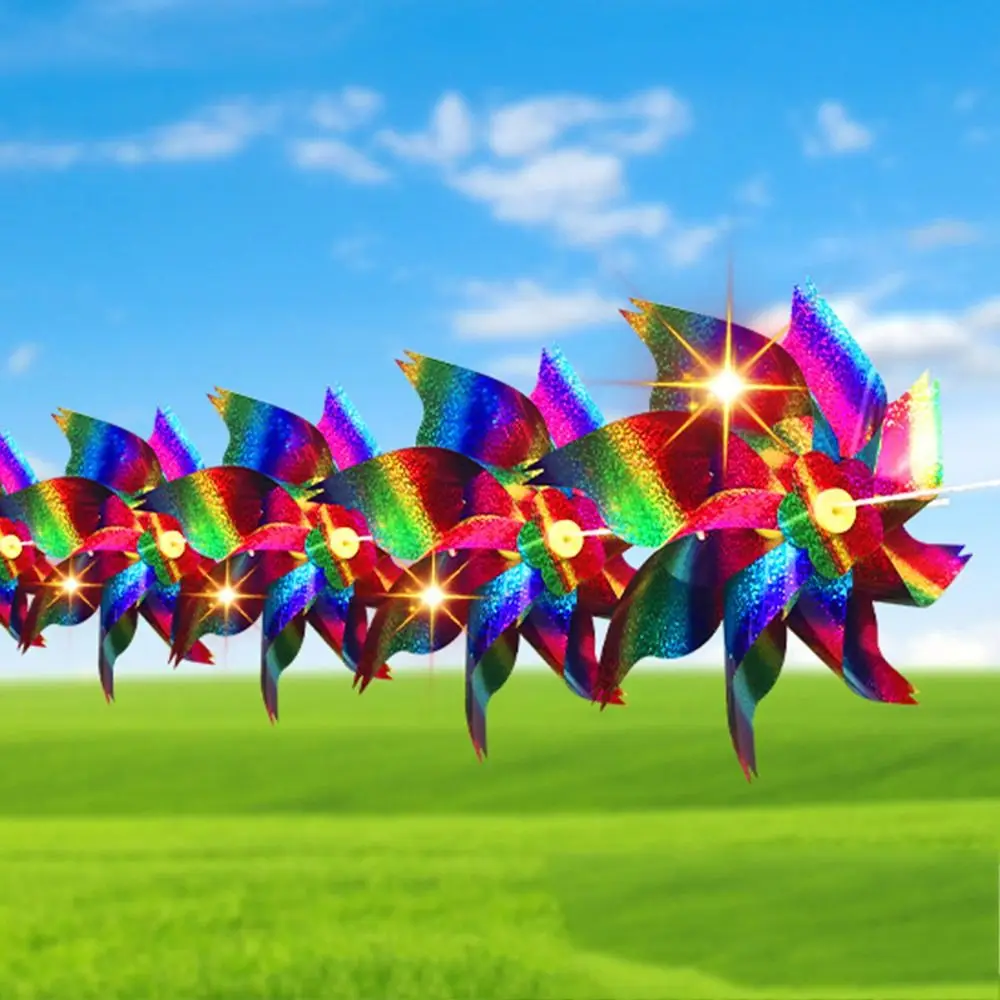 Molino de viento repelente de pájaros, cuerda de 10M, molino de viento reflectante colorido, hilanderos de viento, decoración de jardín, repelente de aves para exteriores