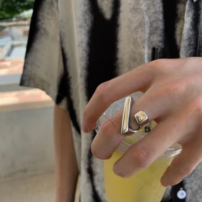 925 Sterling Silver Open Finger Ring Gold Color Geometric Asymmetric Punk Lines For Women Jewelry Gift Dropship Wholesale