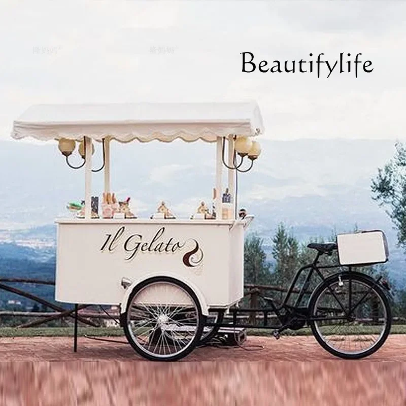 C European Tricycle Food Truck Coffee Wedding Props Park Ice Cream Truck Street View Milk Tea Dessert Dining Car