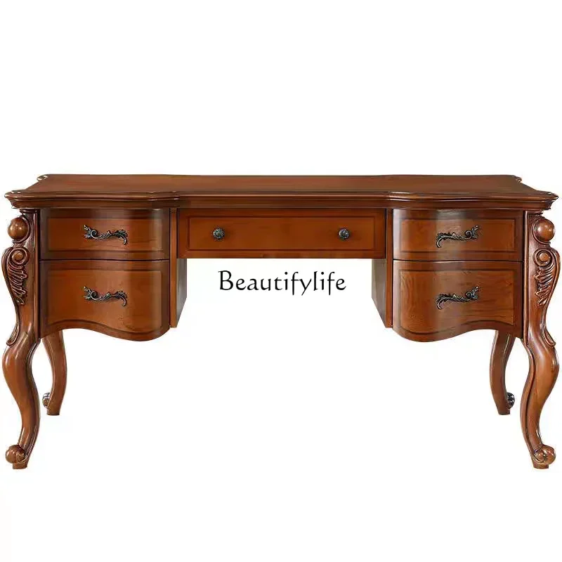 

56New American solid wood desk European living room retro desk