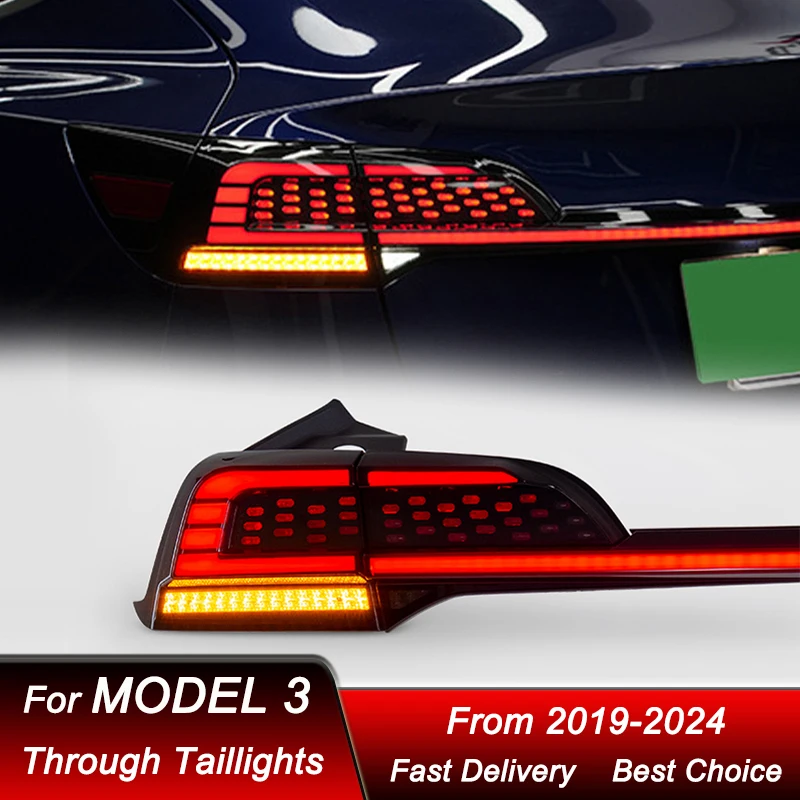 Car Taillights for Tesla Model 3 2019-2024 Rear Lamp LED DRL Dynamic Turn Signal Fog Brake Reverse Parking Bumper Lamp Assembly