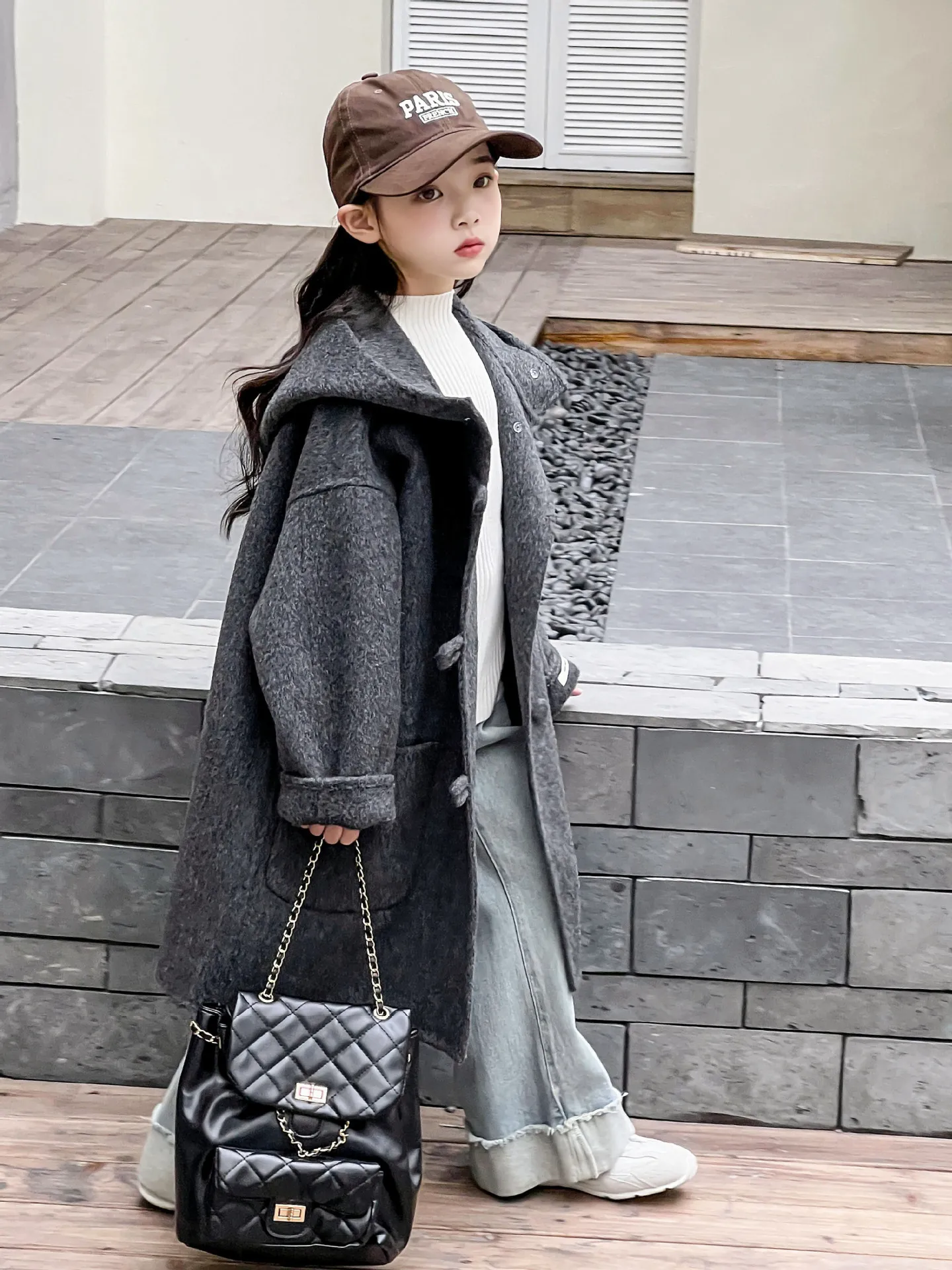 2026 Autumn/Winter New Children's Double sided Cashmere Coat for Girls Middle and Large Children Woolen Coat Thick Medium and Lo