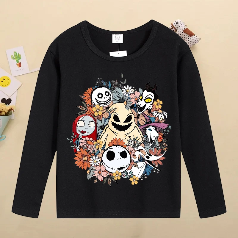 New Disney The Nightmare Before Christmas T-shirts for Children Cute Cartoon Printed T-shirt Kids Long Sleeves Tops Boys Clothes