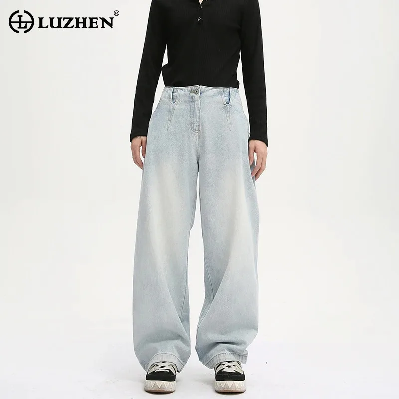 

LUZHEN Jeans Trendy Simple Washed Straight 2025 Men New Fashion High Quality Elegant Handsome Loose Wide Leg Denim Pants JY2482