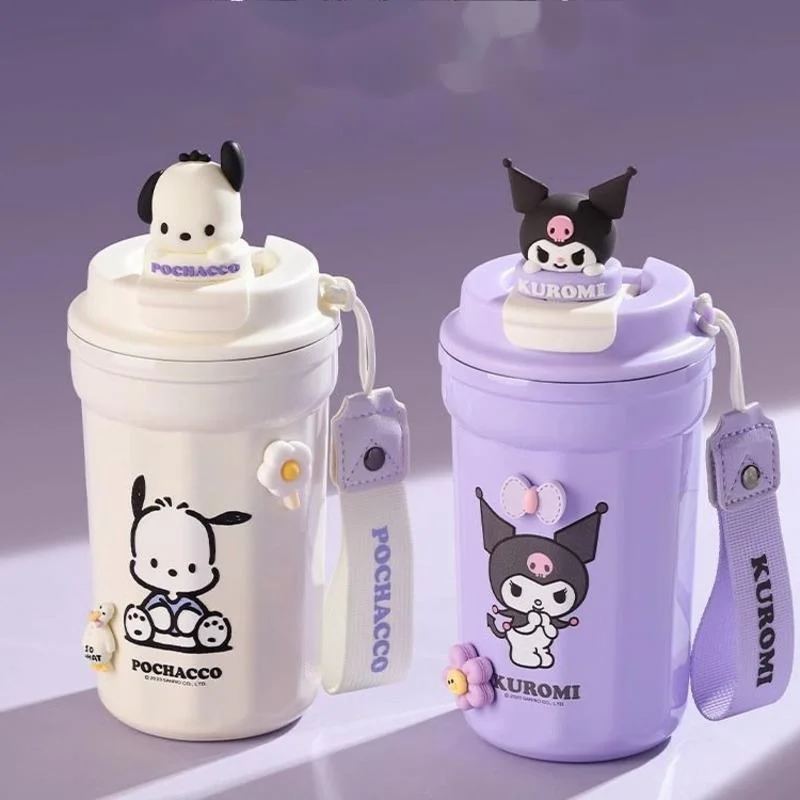 New Sanrio Kuromi Thermos Bottle 480ML Kawaii Insulation Cup Women Pochacco Portable Coffee 316 Stainless Steel Water Bottle