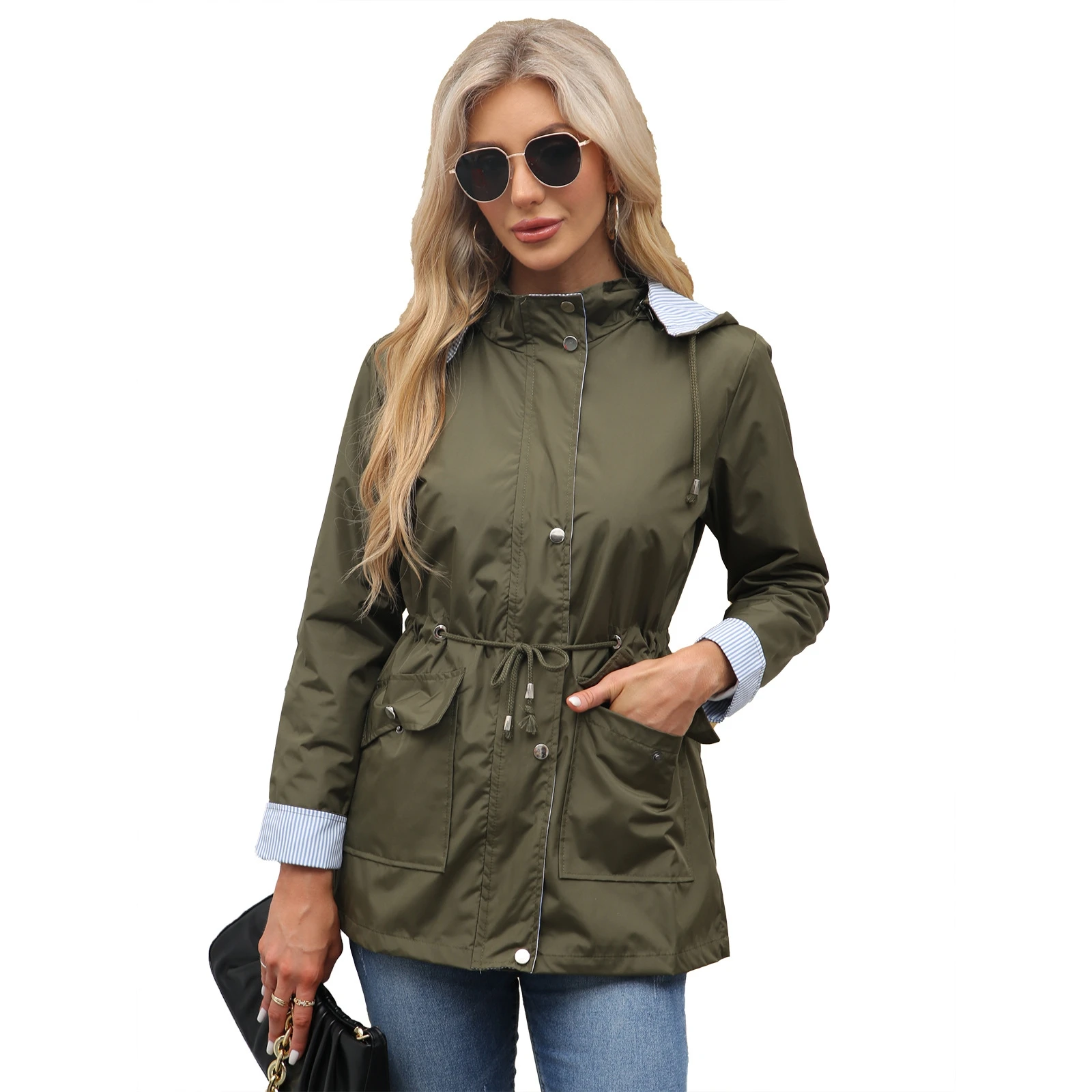 

Detachable Hood Jaet Women's Oversize Coat Cross-Border Faionable Summer Thin Long Sve Zipper Pure Color Windbreaker