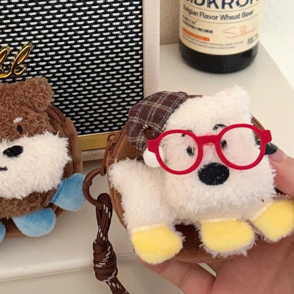 Nuevo Estuche de Peluche de Gato de Dibujos Animados para Auriculares, Bolsa Redonda para Gafas y Lápiz Labial con Diseño de Perro, Monedero Mini Suave Estilo Colgante, Decoración para Mochila