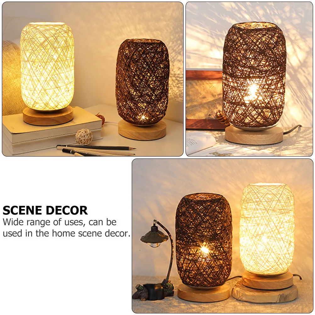 

1pc Quality Material Wooden Jute Line Rattan Woven Desk Lamp Rechargeable Table Light For Comfortable Environment