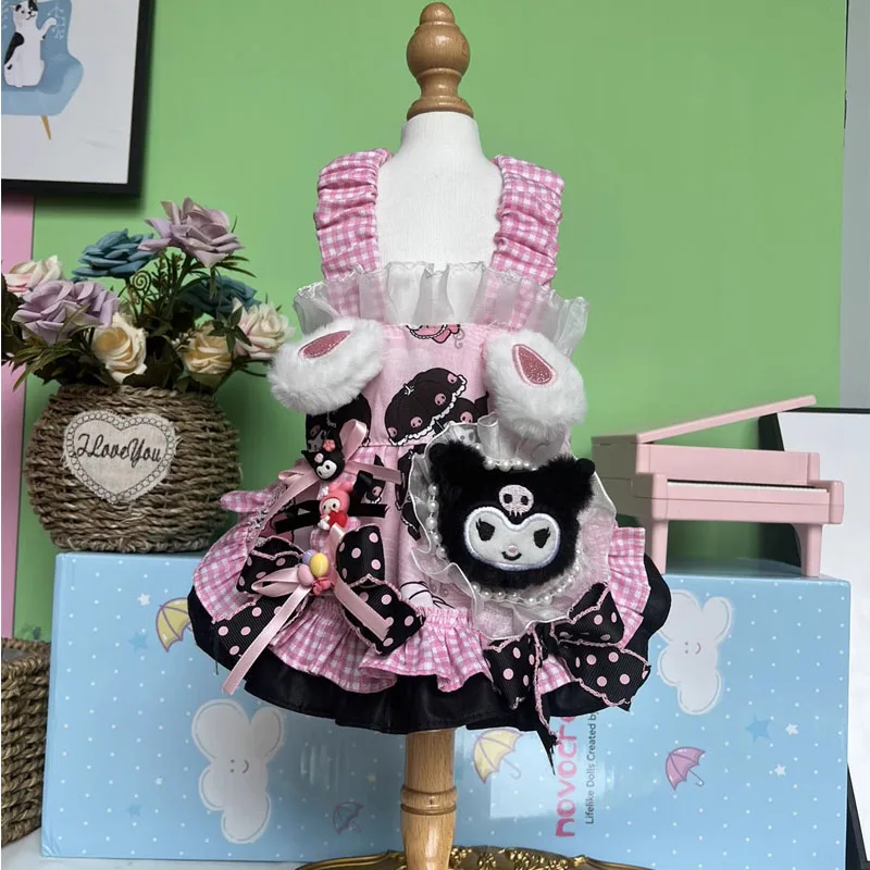 Korean Cute Cartoon Pet Dog Cats Clothes Handmade Cotton Pink Sling Princess Dresses For Small Medium Dog Chihuahua Puppy Poodle