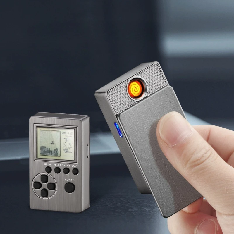 2 in 1 Tungsten Cigarette Lighter & Games Console with 26+ Classic Games, USB Rechargeable Electric Lighters Smoking Accessories