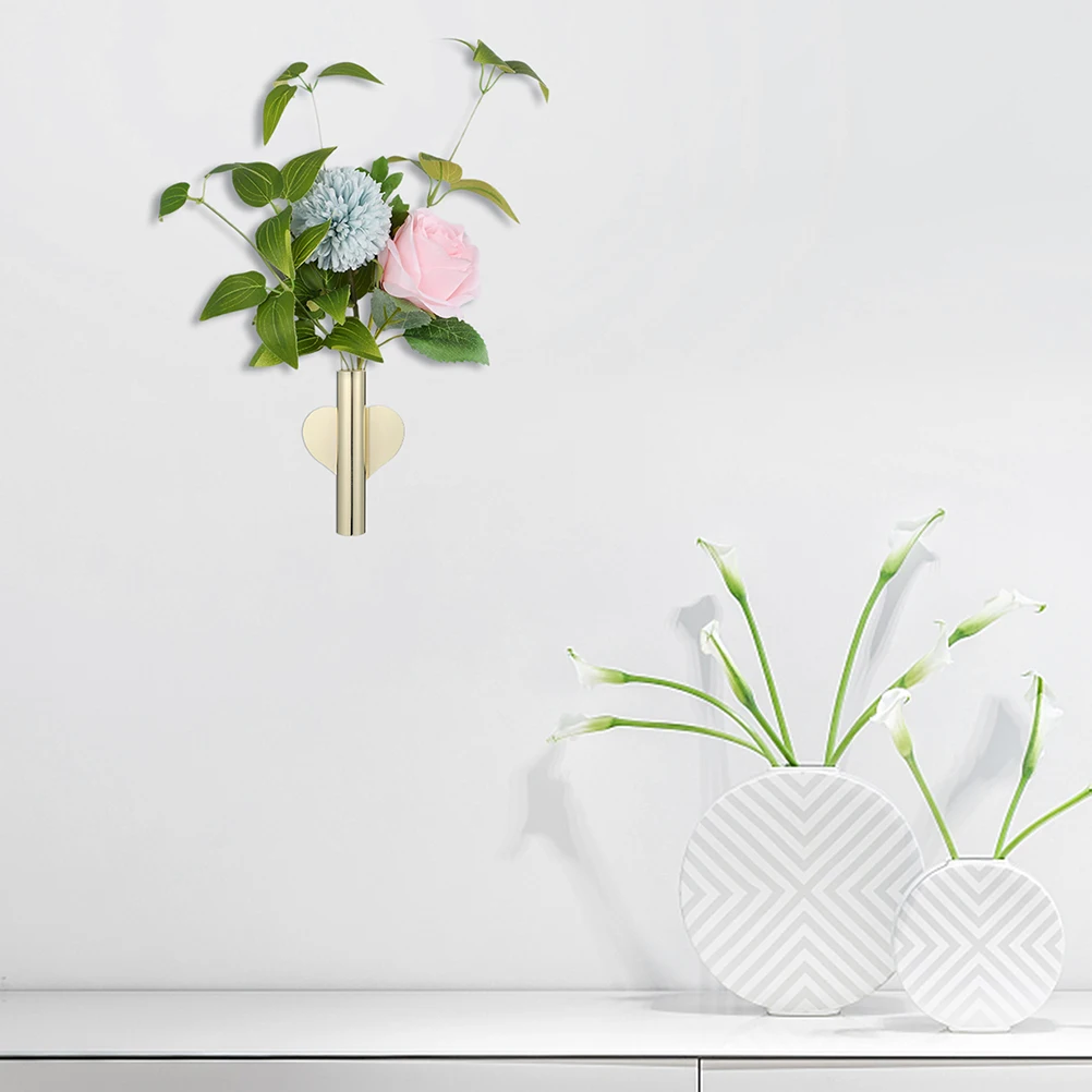 

4pcs Wall Mounted Vase Flower Tube Small Pot Golden Holder Reusable Home Decor No Wall Mounted Mini Tube Hole Punching