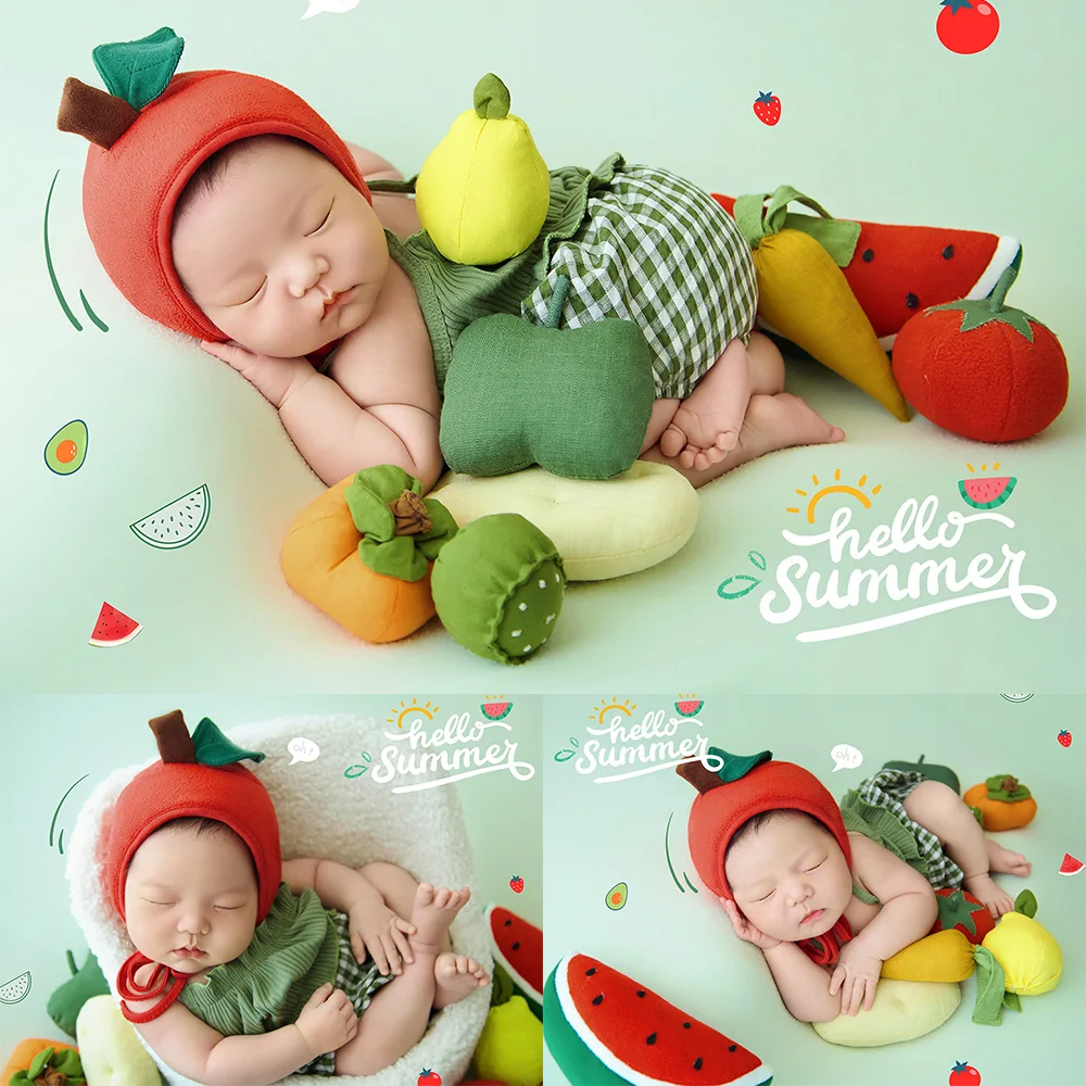 

Newborn Summer Fruit Photography Props Baby Photoshoot Outfit Set Plush Fruit Decor Props for Studio Baby Growth Memory Shooting