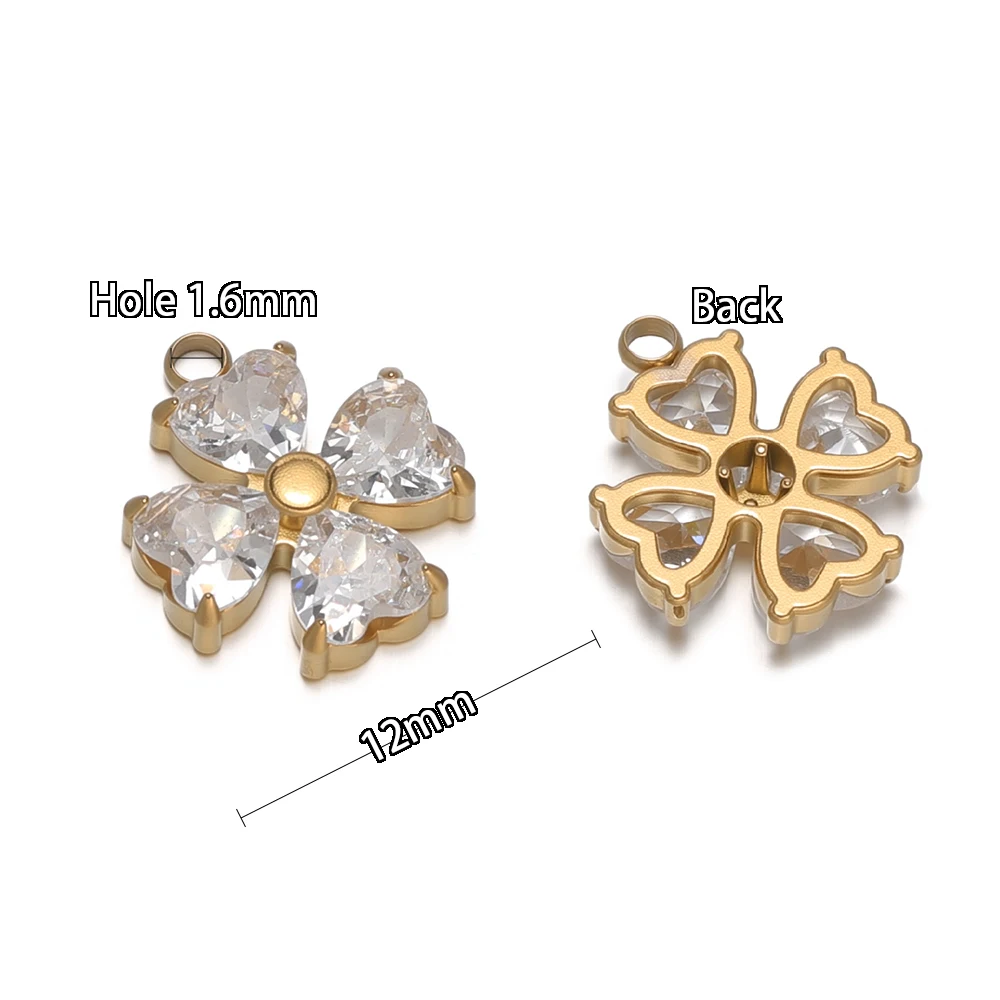 3 Stück Edelstahl-Herz-Zirkon-Anhänger Transparente Kristallblumen-Charms für DIY-Halsketten, Schmuckzubehör und Ohrringherstellung – Detail 4