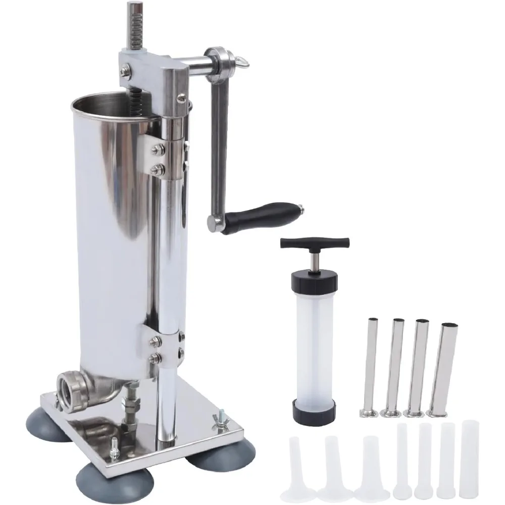 Stainless Steel Manual Vertical Sausage Maker Sausage Filling Machine with 7 PE Tubes&4 Stainless Steel Tubes