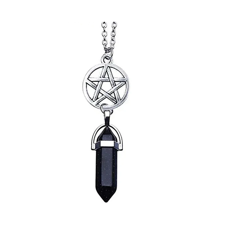 Fashion Pentagram Star Chakra Stones Pendant Necklace for Women Supernatural Vintage Jewelry Wicca Witchcraft Choker Goth Satan