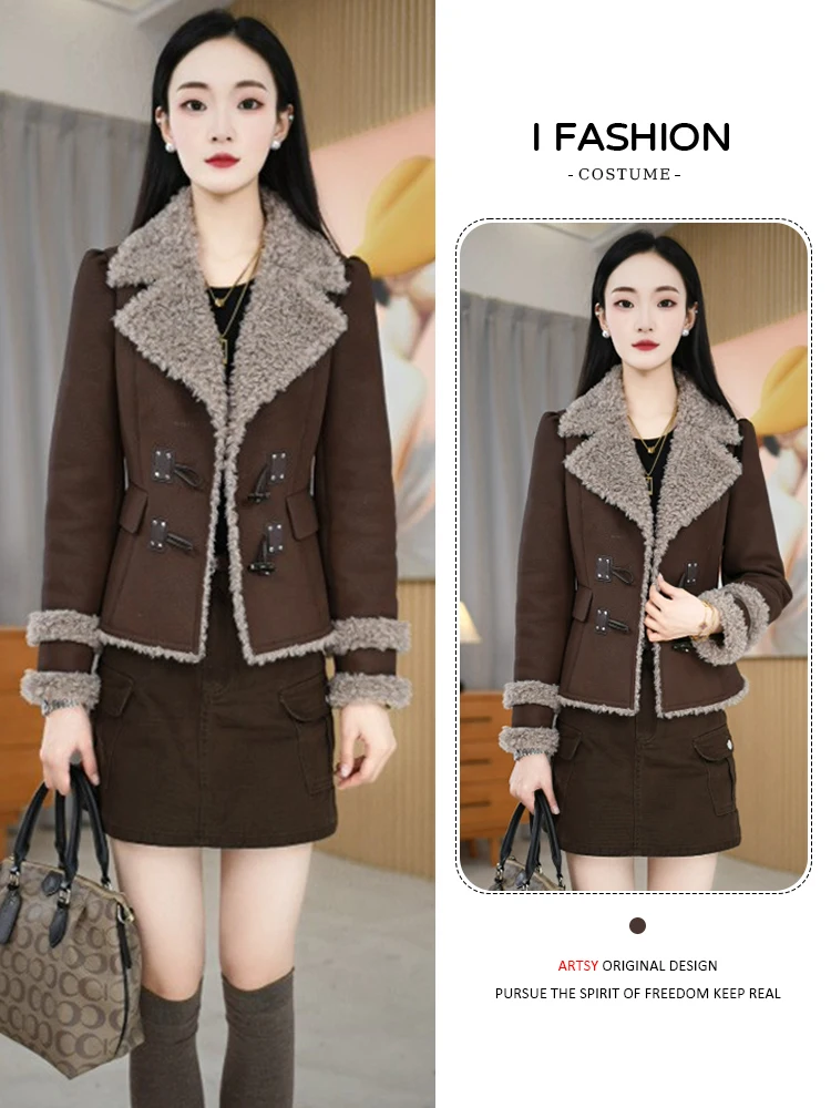 เสื้อโค้ทผ้าฝ้ายบุขนเป็ดสำหรับผู้หญิง รุ่น Jaet Thiened แขนยาว ทรงหลวม ดีไซน์ต่อผ้า ให้ความอบอุ่น เหมาะสำหรับใส่เดินทางในช่วงต้นฤดูหนาว