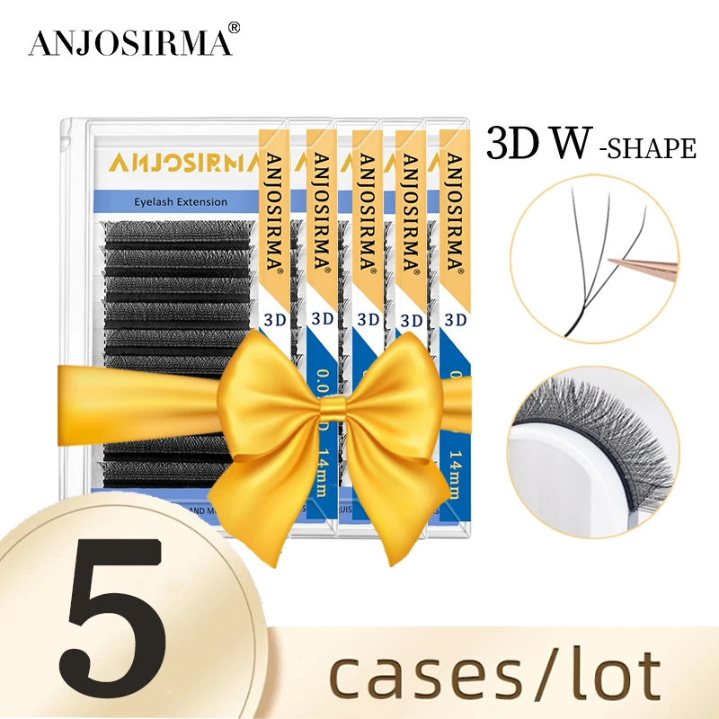 ANJOSIRMA W-Shaped Eyelash Extensions, 3 Tips, C Curl, D Curl, DD Curl,Individual Lash 5 cases/lot, High Quality