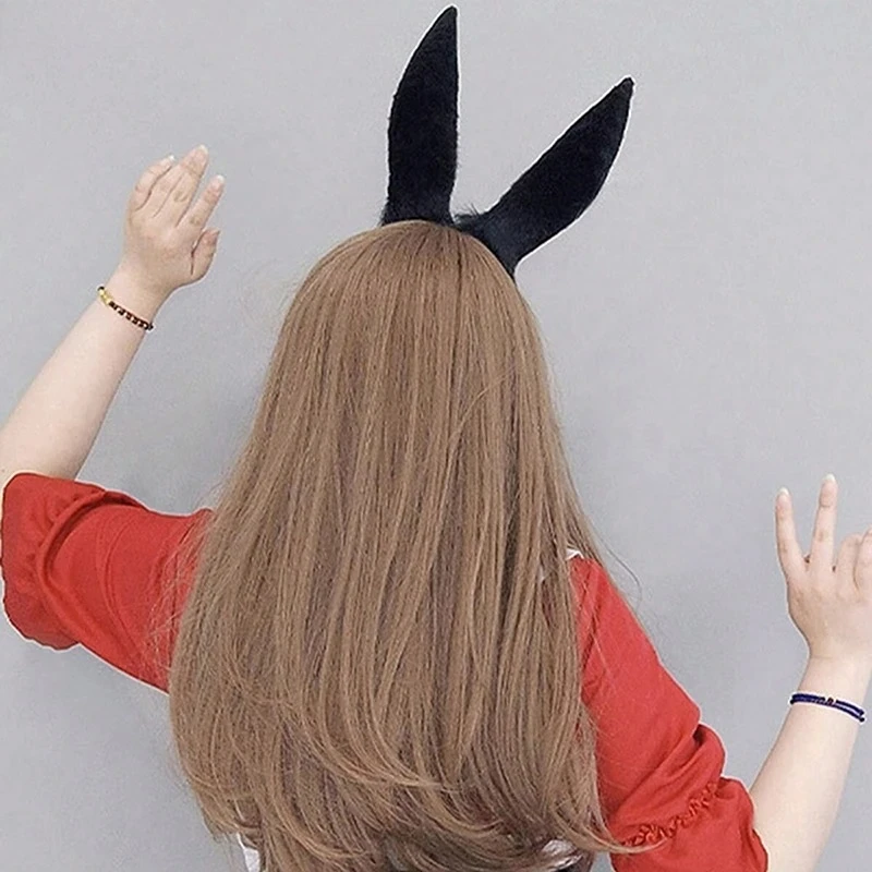 Urocza Dziewczęca Pluszowa Opaska z Uszami Królika Damska Comic-Con Cosplay Rekwizyty Zwierzęce Uszy Nakrycie Głowy Symulacja Królicze Uszy Opaska do Włosów