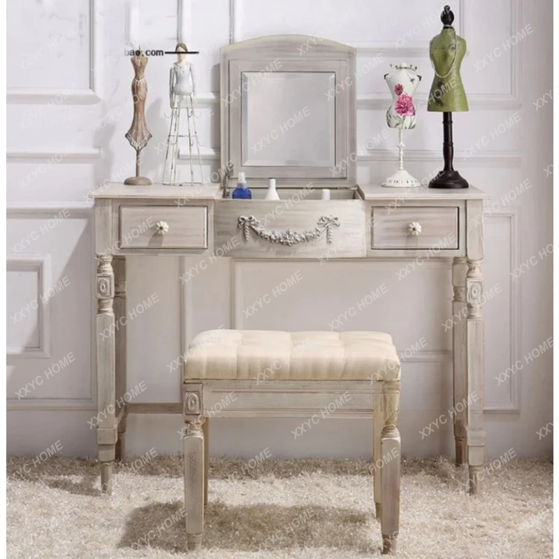 

Ls04 Rural Retro Solid Wood Dresser Antique And Old Carved Folding Makeup Table