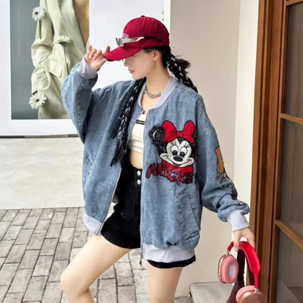 

New Product: Women's Mickey Mouse Heavy Industry Cartoon Print Baseball Jacket - Loose Fashion Age-Reducing Trendy Top