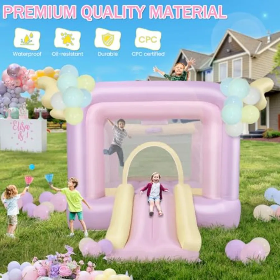 Maison gonflable de rebond pour enfants, maison de saut Macaron 106 ''x 85'' x 80'', avec toboggan, ballons, ensemble de balles de capture, ballon de plage, Ba