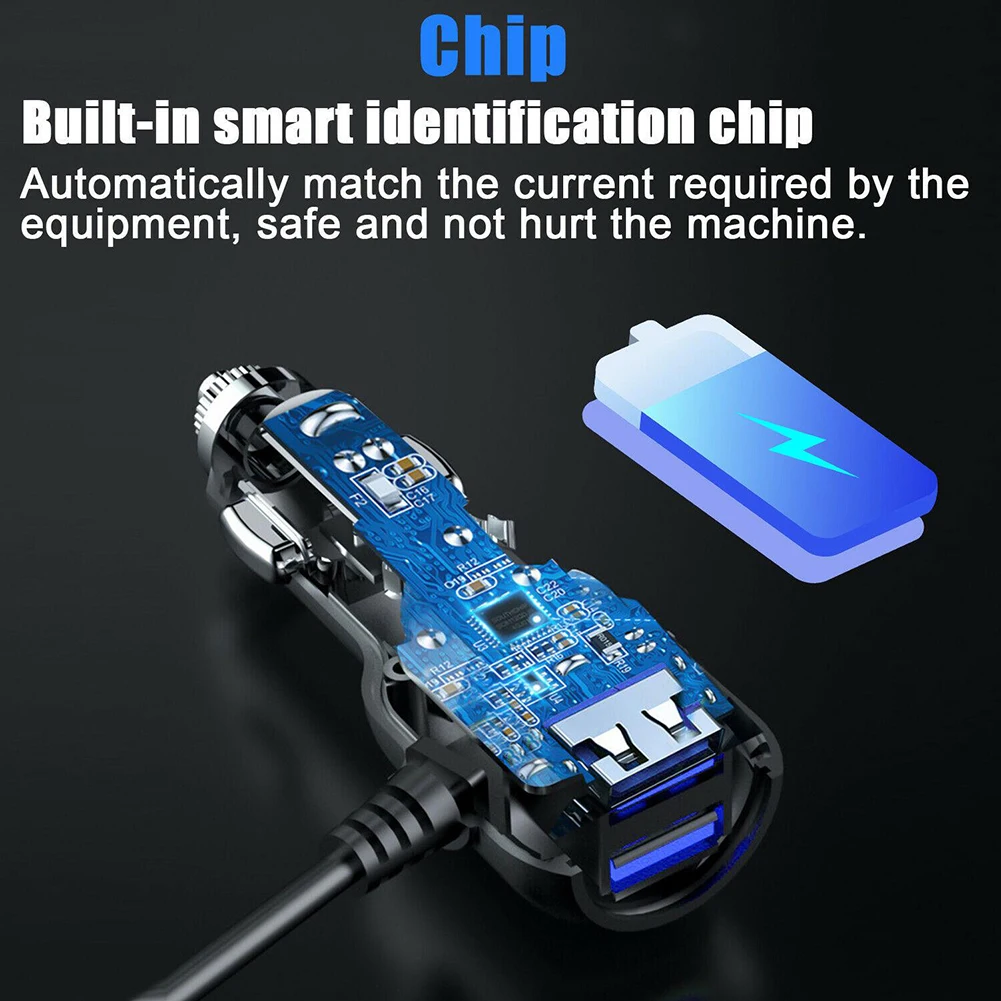 ABS Dash Cam Car Charger Voltage Display 2in1 Multi-function Blue LED Light Multi-function Wide Compatibility 12v - 24v