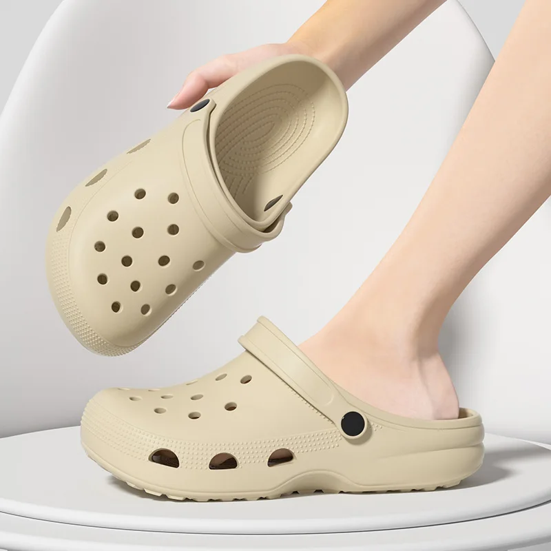 Zuecos de plataforma gruesa para mujer, Sandalias cómodas de tacón de cuña con agujeros, zapatillas de playa informales, 2024