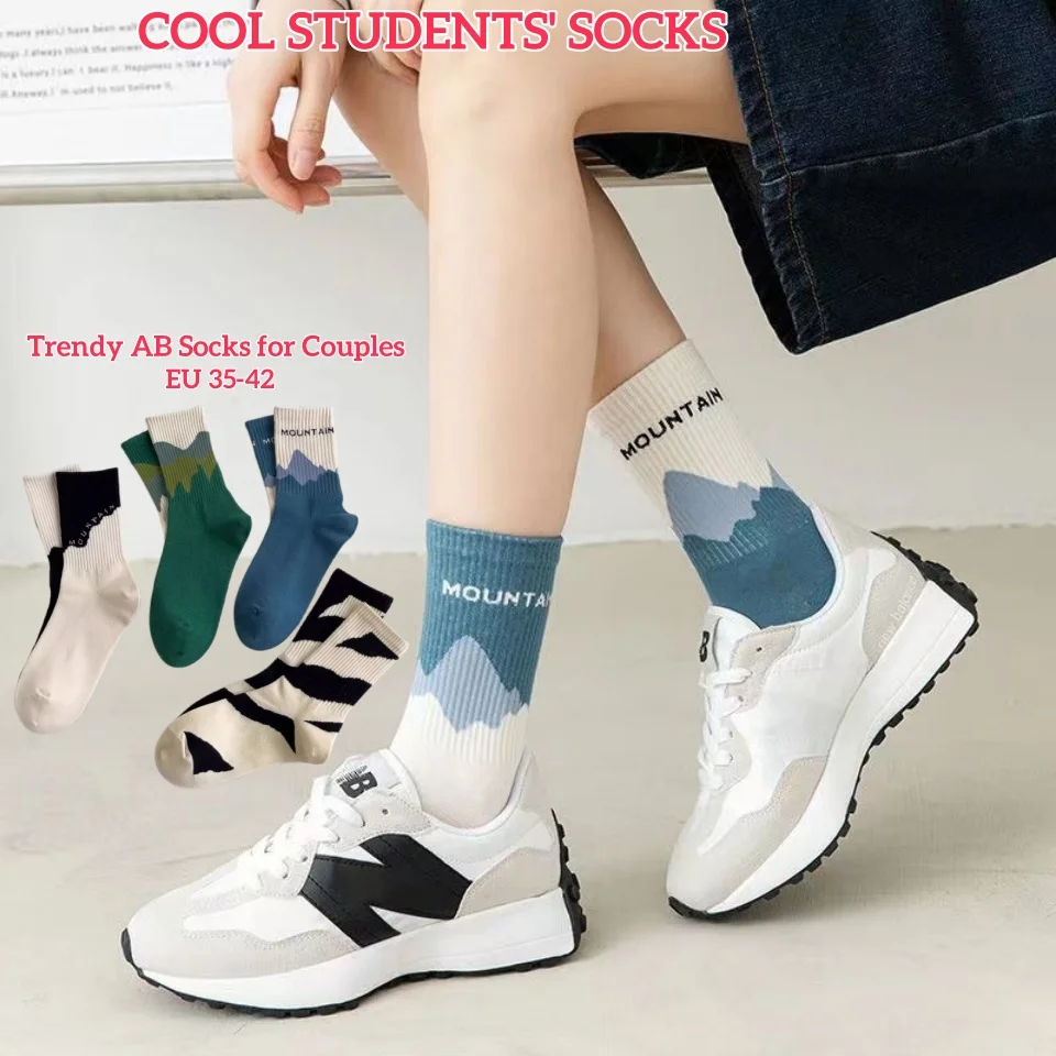 

3Pcs/lot Funny AB Socks For Couples Mid-tube Ins Harajuku Socks Women Sox Street Autumn Winter Hip Hop Cotton Students' Socks