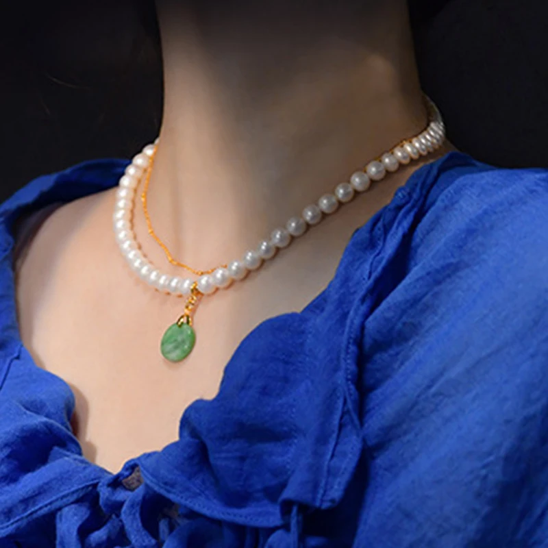 

Niche Sterling Silver Pendant Ethnic Jewelry High Quality Jewelry Orbicular Pearl Necklace Women's DIY Chain