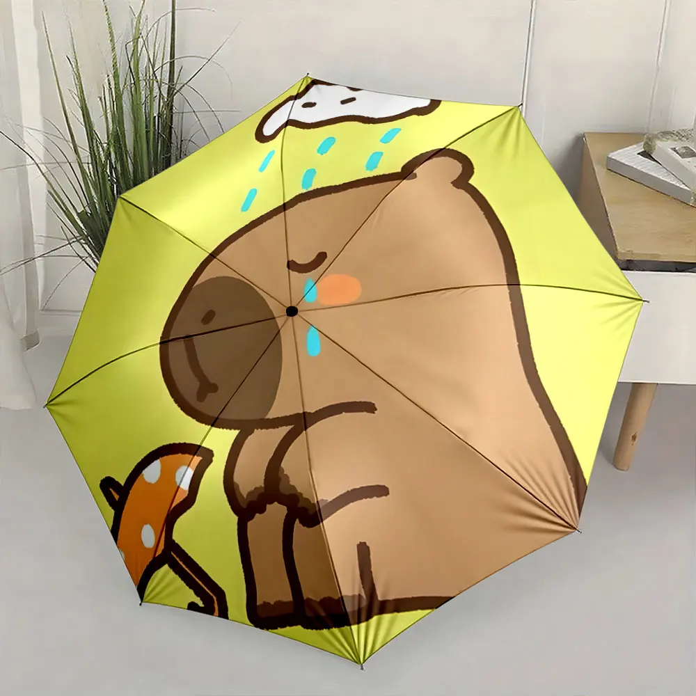 1PC Cute Bear Umbrella with Raindrop Design Print 8 Iron Ribs Folding Umbrella Auto-Open Fashion Sunshade