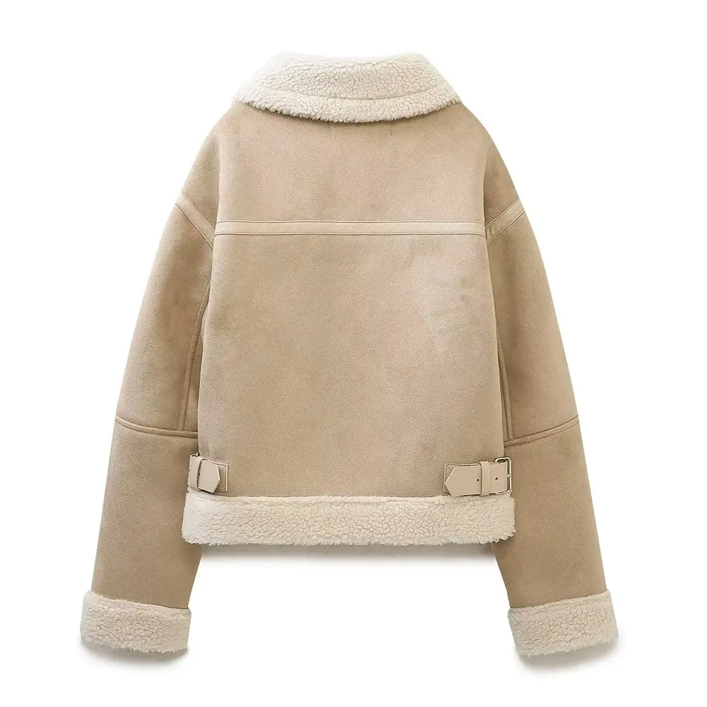 2025 여성 겨울 신상 패션 레이지 스타일 숏 재킷 시크 라펠 조커 지퍼 긴팔 재킷 아우터웨어 여성용