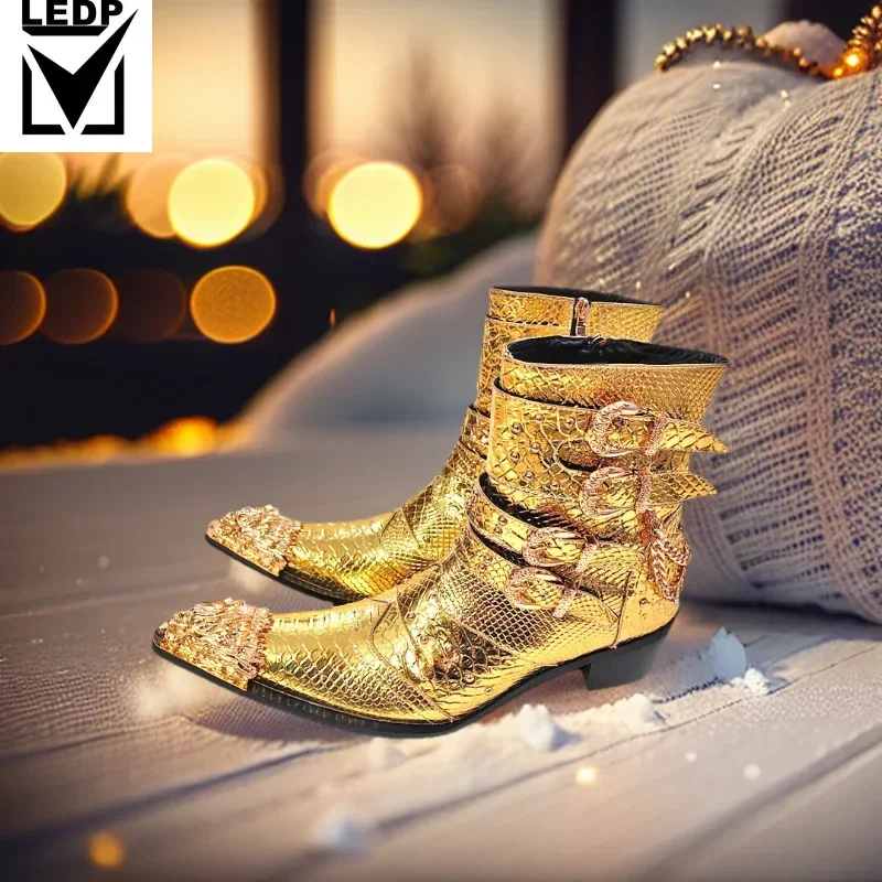 الذهبي ماجيك الأحذية العلامة التجارية فستان الزفاف حذاء جلد طبيعي حفل زفاف فاخر عادية أحذية أنيقة رسمية أحذية تشيلسي الرجال #2