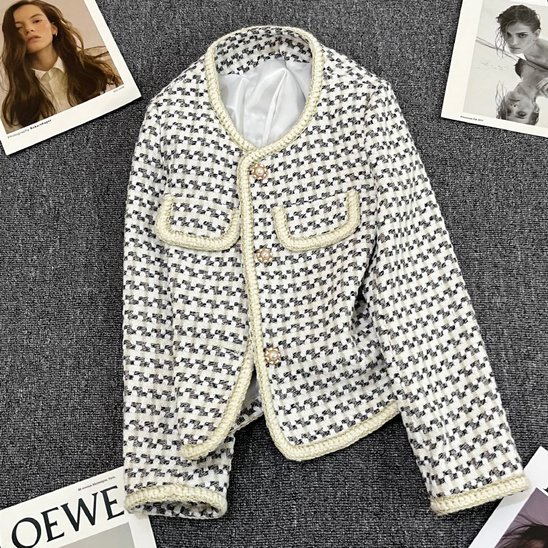 Small white and black squares air fragrance suit jacket female senior feeling small suit of new fund of 2023 autumn winters