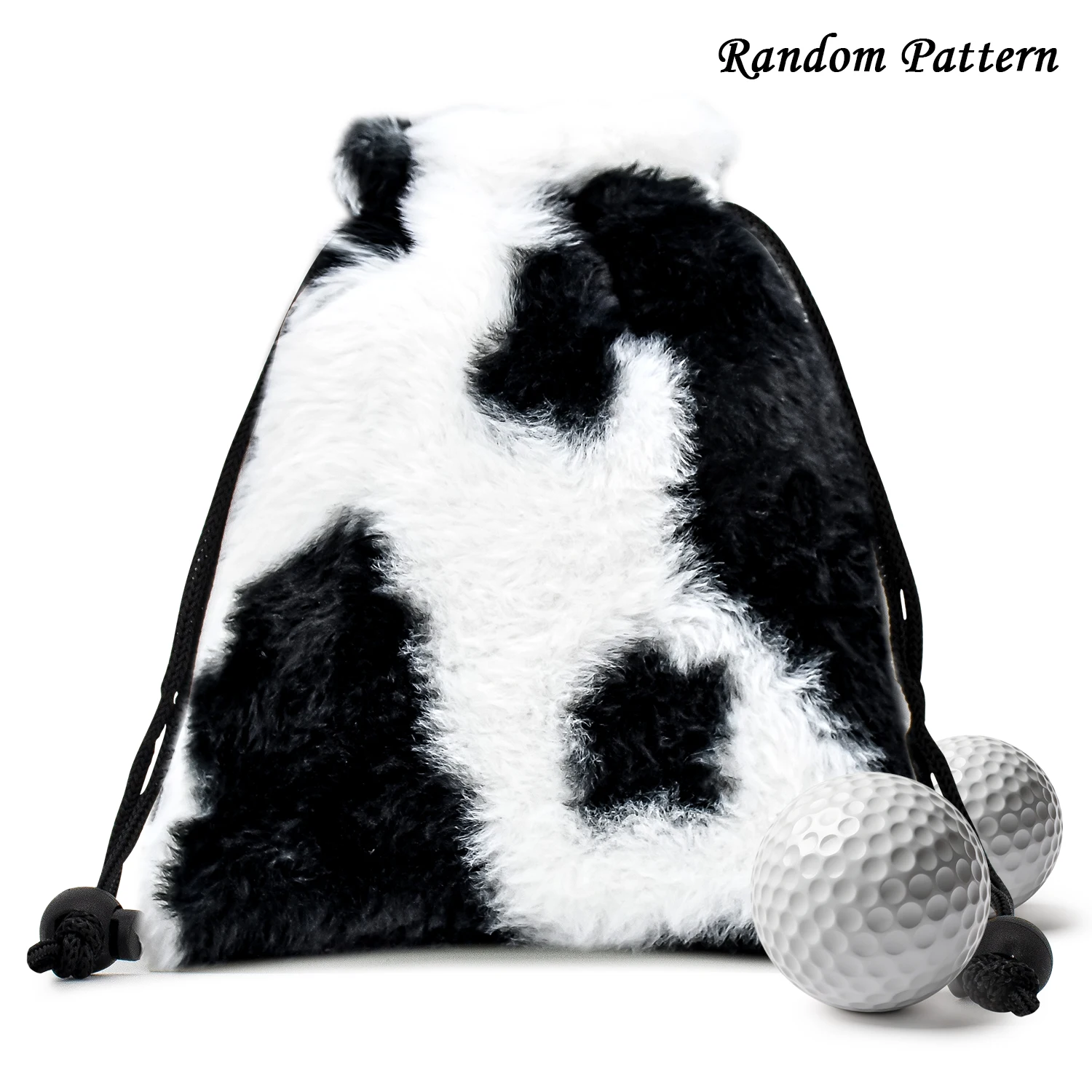 1PC Plush Cow Pattern Golf Drawstring Bag, Random Print, Portable Fluffy Pouch for Golf Balls Tees Small Accessories, Nice Gift