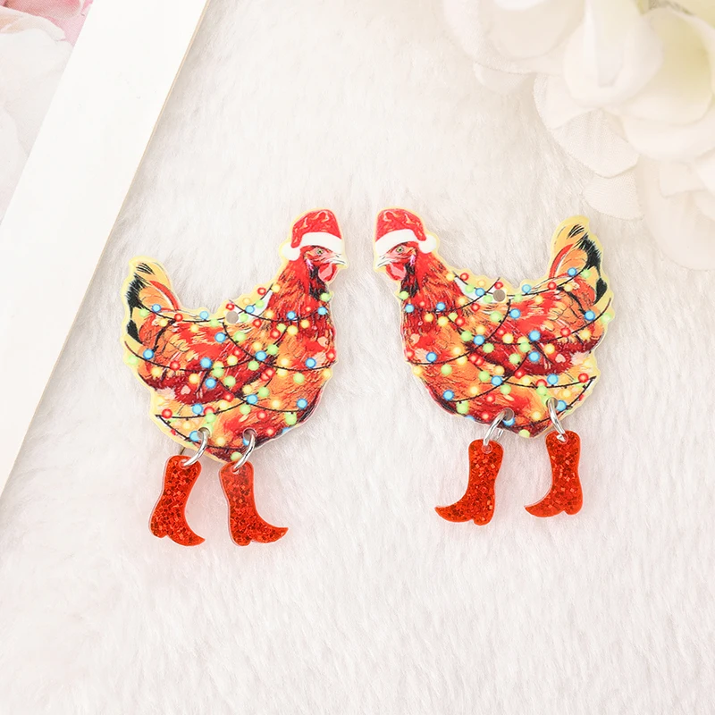 6Pcs Christmas Animal Charms  Multicolour Funny Walking Chicken Magic Frog For Necklace Pendant  Diy Making