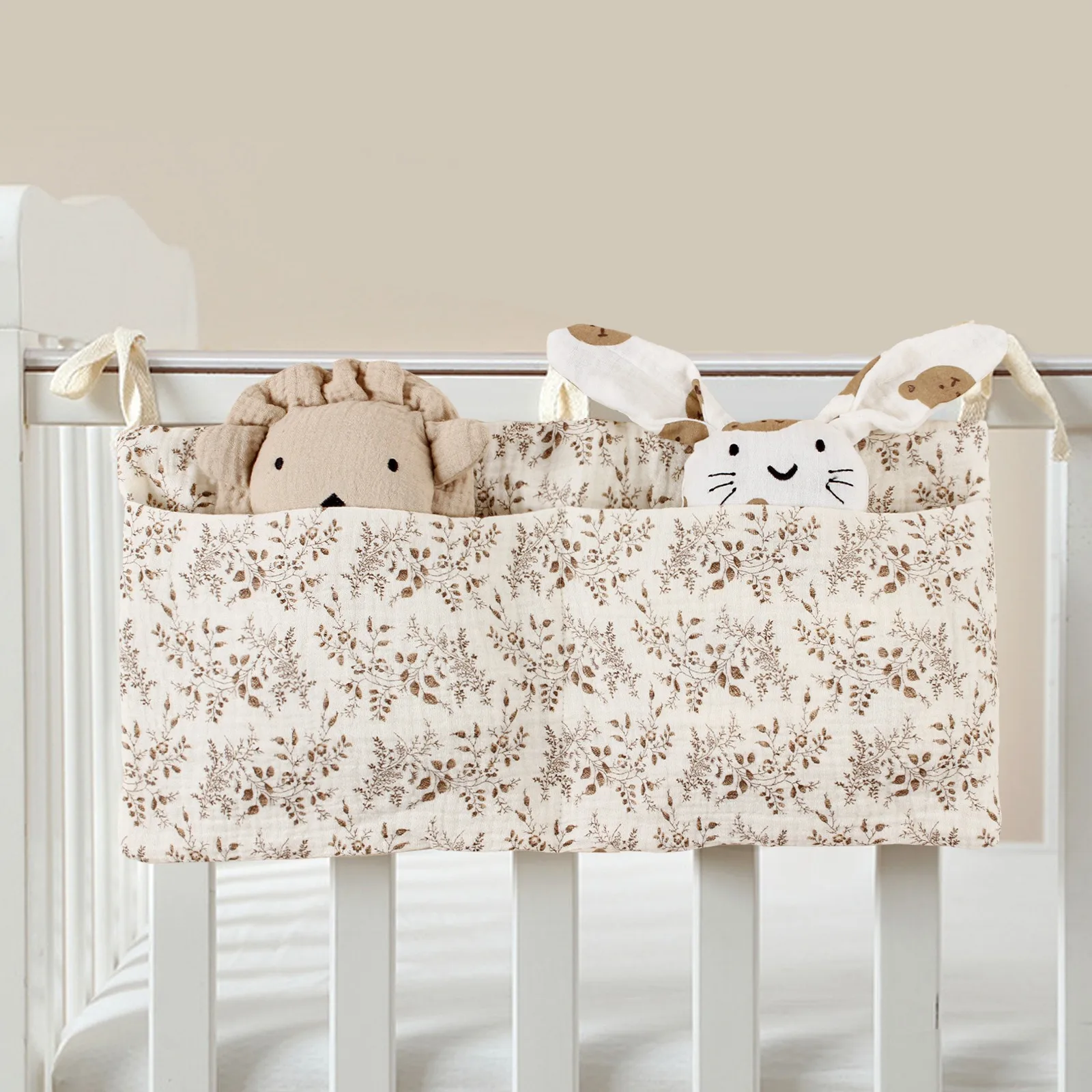 

Pure Cotton Baby Bed Circumference Double Pocket Children's Bottle Bedside Hanging Bag Baby Diaper Storage Cart Hanging Bag