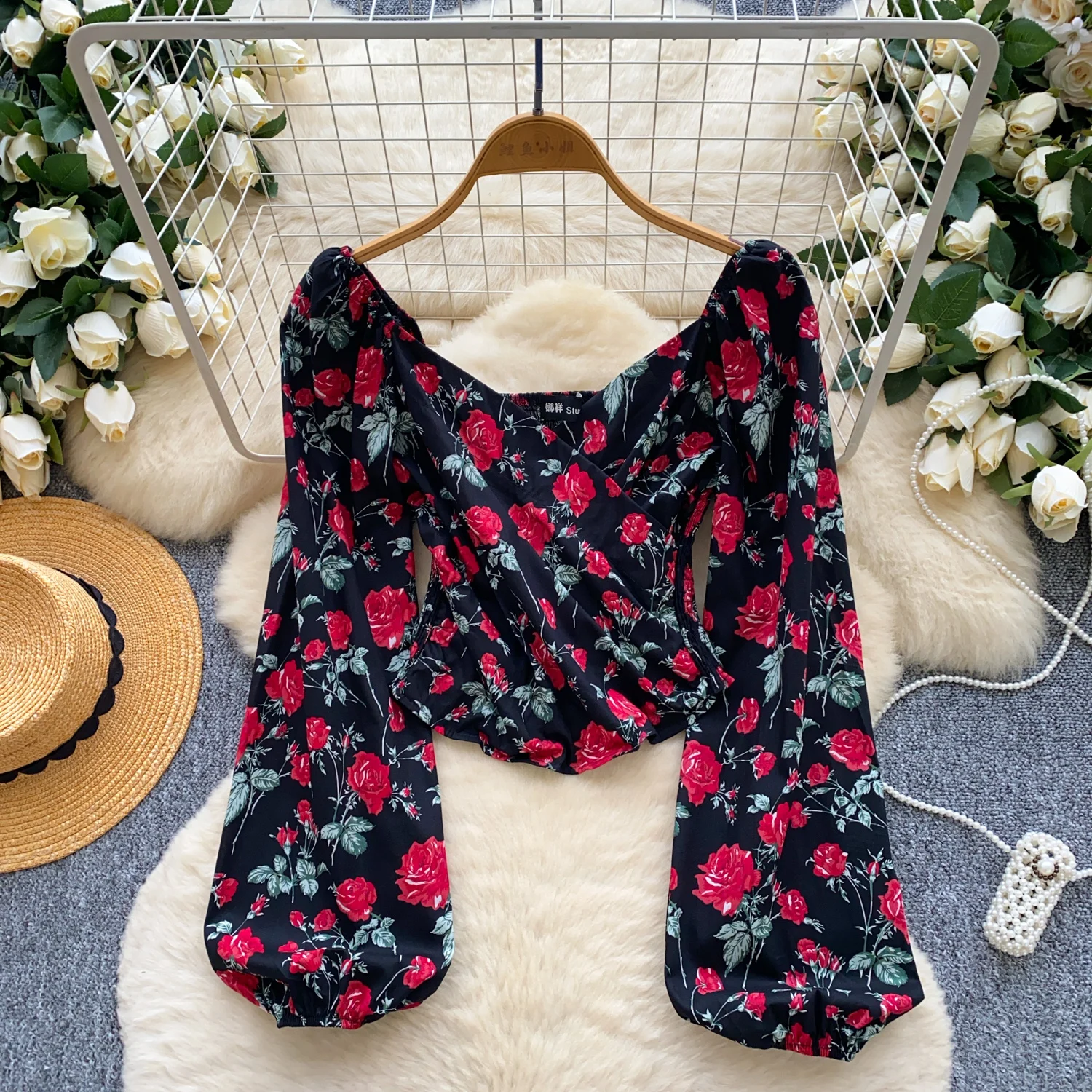 Y2K 고스 스파이스 걸 크리스크로스 프린트 플리츠 롱 슬리브 티셔츠 여성 슬림 탑 여성 의류