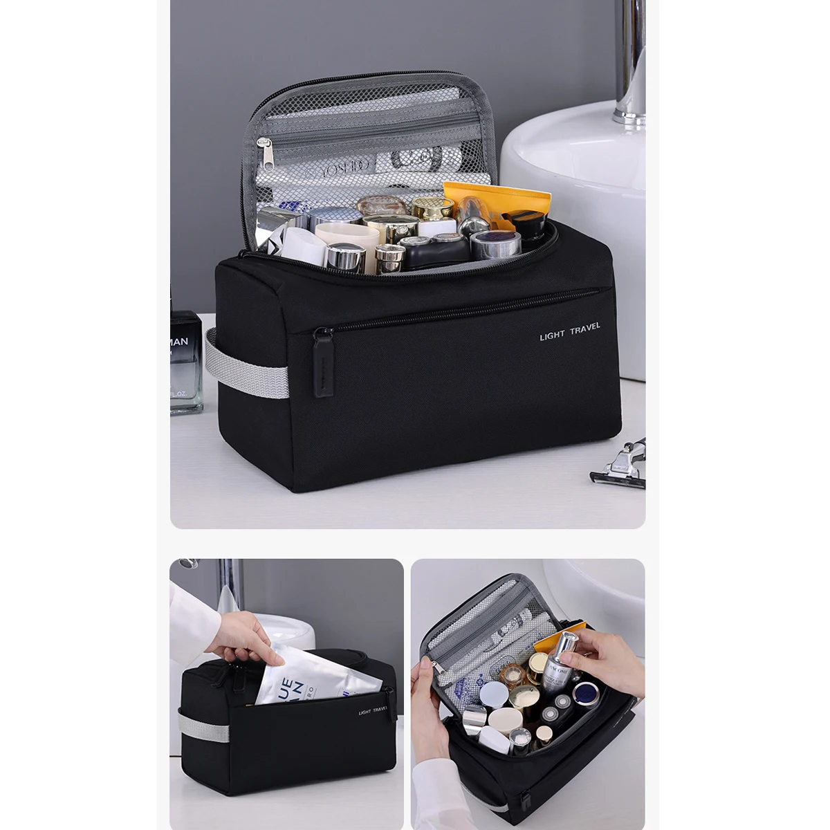 Tragbare Kulturtasche, multifunktionale Aufbewahrungstasche mit großem Fassungsvermögen, leichte Make-up-Tasche, Kosmetik-Organizer, Reiseutensilien – Detail 2